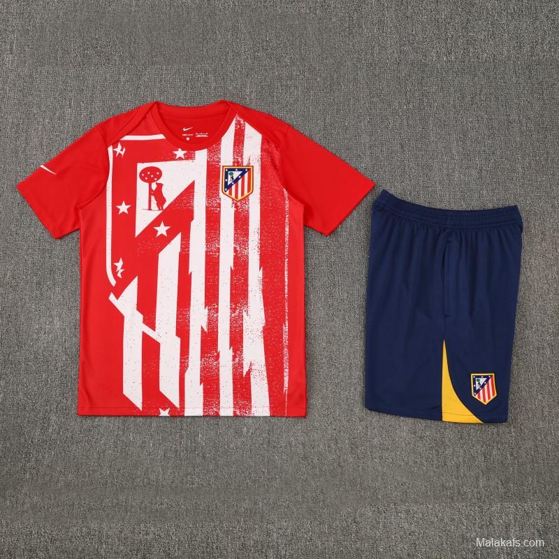 25/26 Atletico Madrid Red/White Stripe Short Sleeve+Shorts