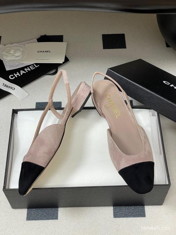 Chanel Sling-back Two-tone Suede Slingback Sandals Flat/Block Heel - KFY00280