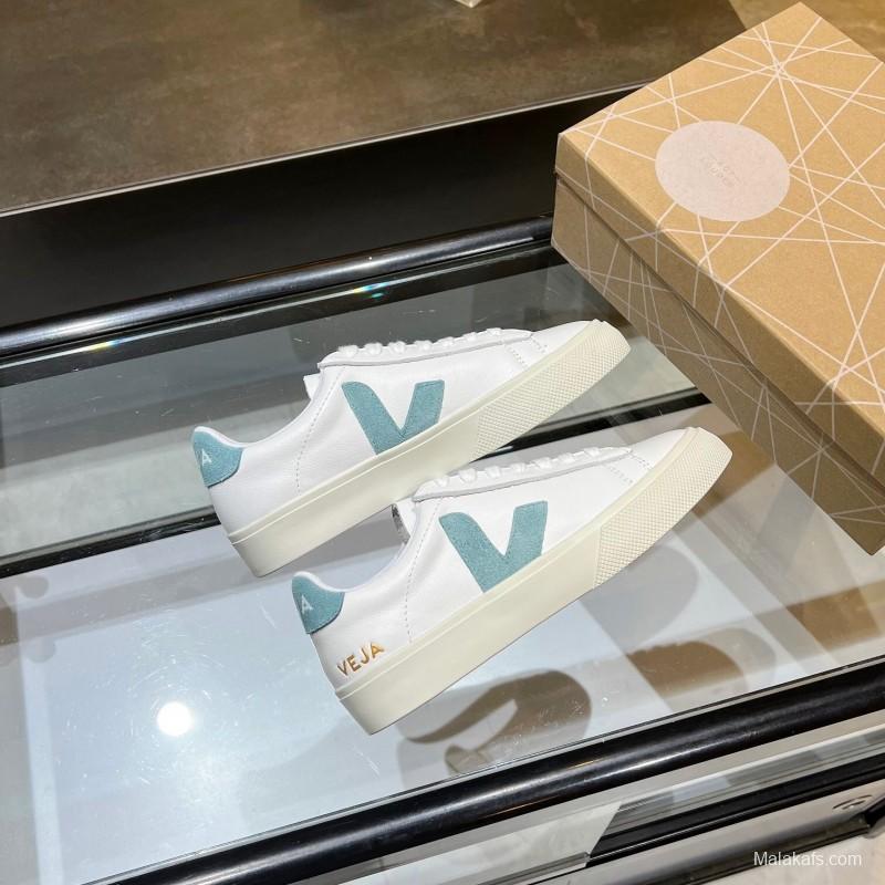 VEJA Classic White Sneakers V Logo Lace-Up Retro Flat Platform Casual Sports Shoes - LY00220