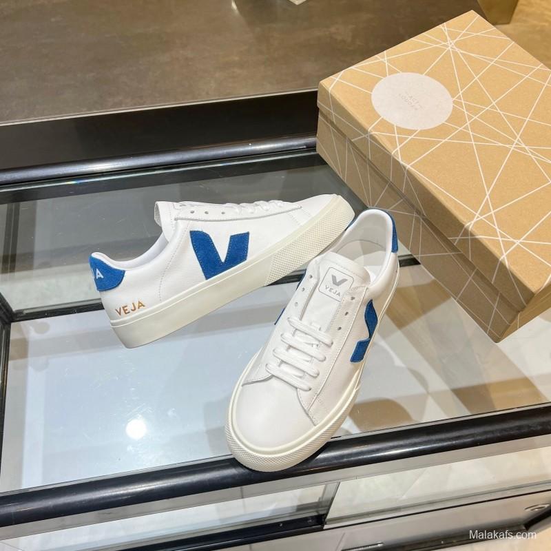 VEJA Classic White Sneakers V Logo Lace-Up Retro Flat Platform Casual Sports Shoes - LY00220