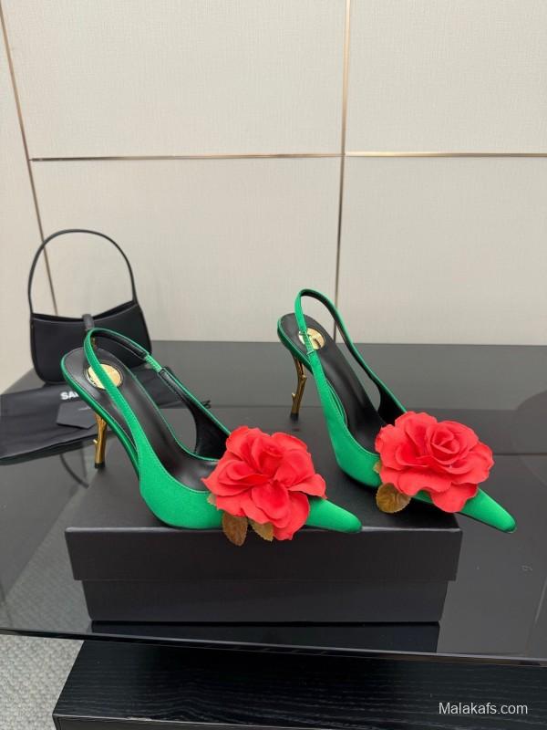Saint Laurent 2025 Spring/Summer Rose Thorn High Heels with Sculptural Gold Heel - KFY00320