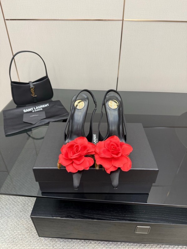 Saint Laurent 2025 SS Rose Thorn High Heels with Sculptural Gold Heel - KFY00320