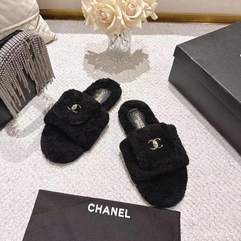 Chanel 2025/SS Slingback Lock Buckle Butterfly Fur Slippers - LY00250