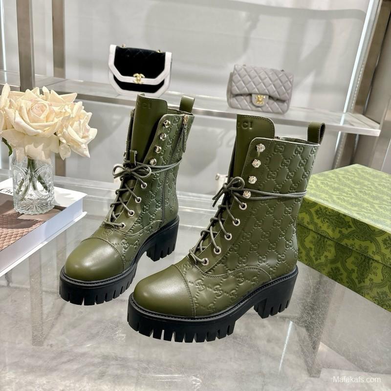 Gucci GG Lace-Up Ankle Boots in Calfskin - LY00380