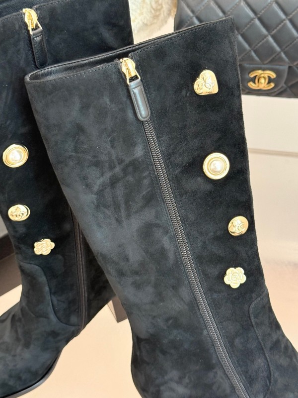 Chanel 2025/SS 25K Double C Metal Buckle High Heel Boots - KFY00530