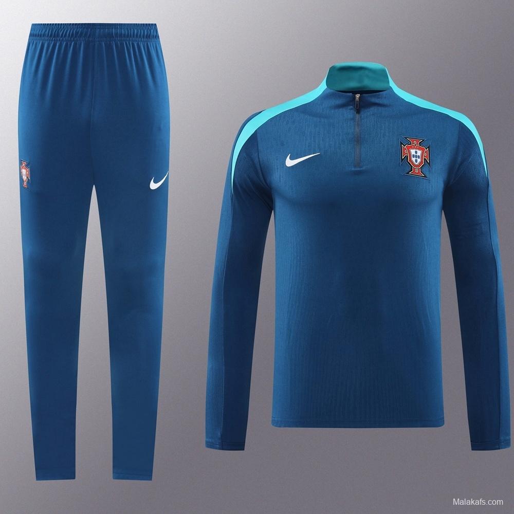 2025 Portugal Royal Blue Half Zipper Jacket+Long Pants