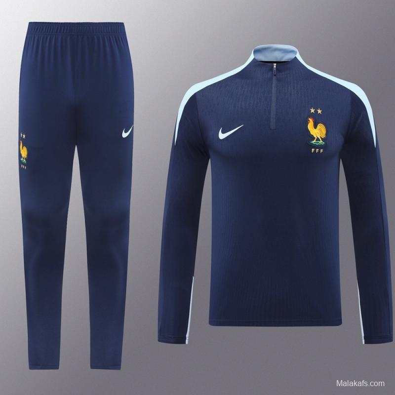 2025 France Royal Blue Half Zipper Jacket+Long Pants
