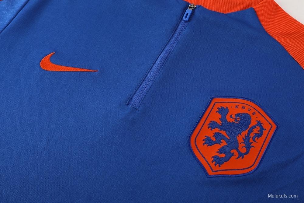 2025 Netherlands Blue Half Zipper Jacket+Long Pants