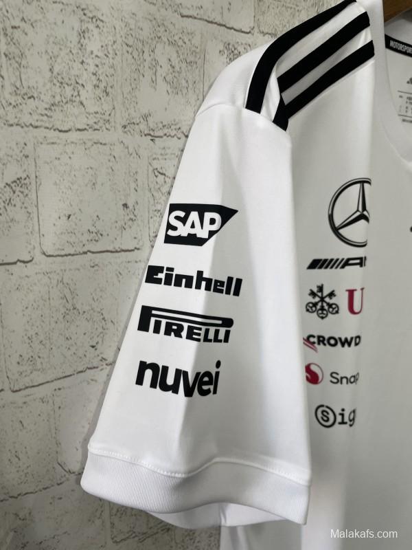 2026 Mercedes-AMG Petronas F1 Team White with Black Shoulder Stripes Shirt