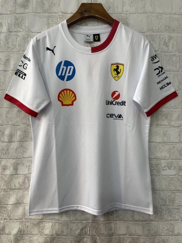 2025 F1 Scuderia Ferrari F1 Team White with Red Trim Crew T-Shirt