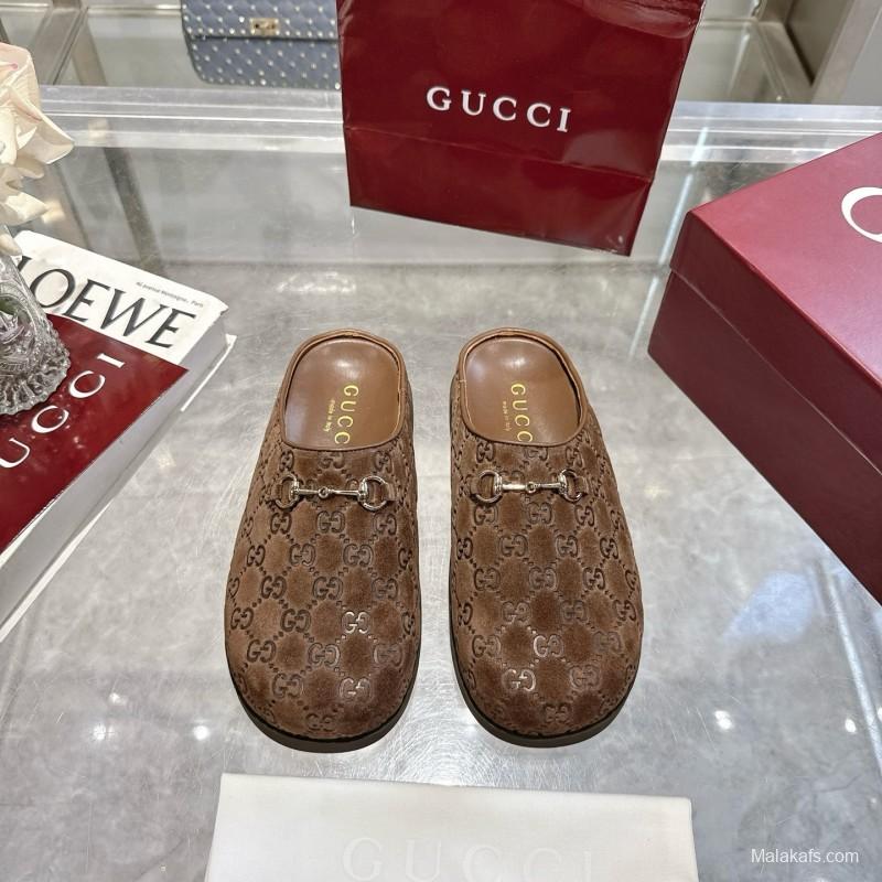 Gucci Leather GG Embossed Horsebit Mule Sandals - LY00240