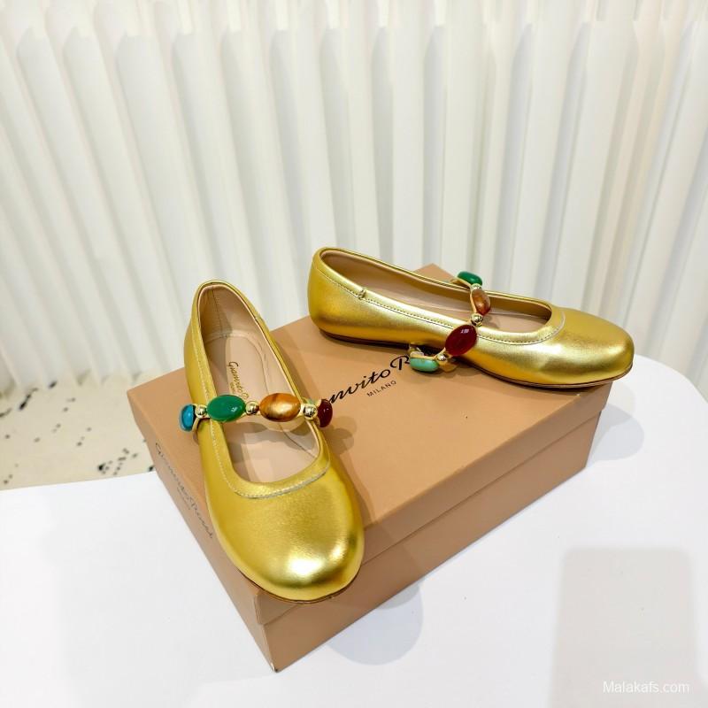 Gianvito Rossi Bohemian Style Turquoise Flat Ballet Shoes - LY00320