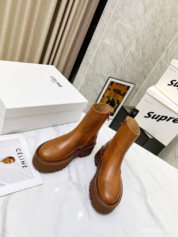 Celine 2025/ss Triomphe Side Zip Ankle Boots - L Y00320