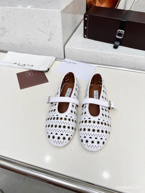 Alaia 2025 SS Perforated Ballet Flats - LY00320