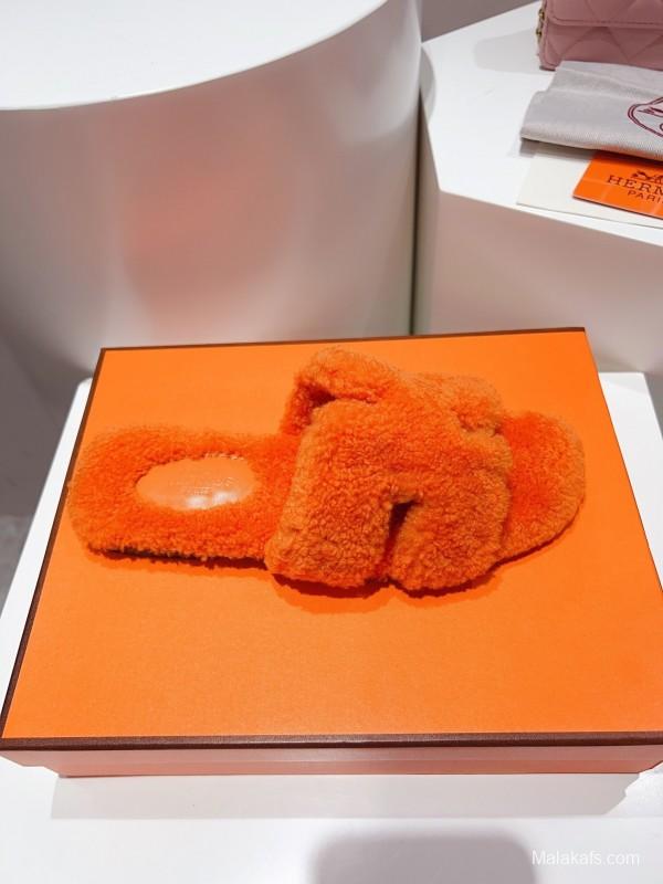 H Teddy Wool H Slippers Flat Sole Winter Edition - LY00240