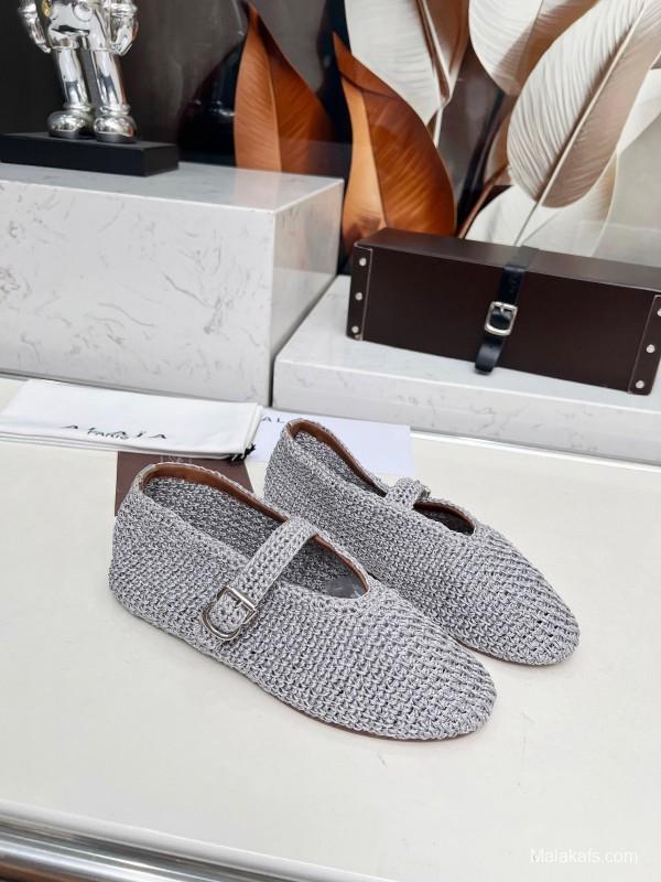 Alaia 2025/SS Knit Ballet Dance Shoes with Inner Cushioning and 0.8CM Height Increase - LY00310