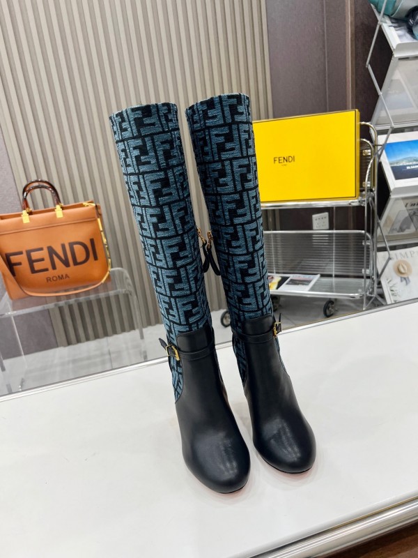FENDI Delfina Round Toe Boots with FF Buckle and Heel Detail - LY00