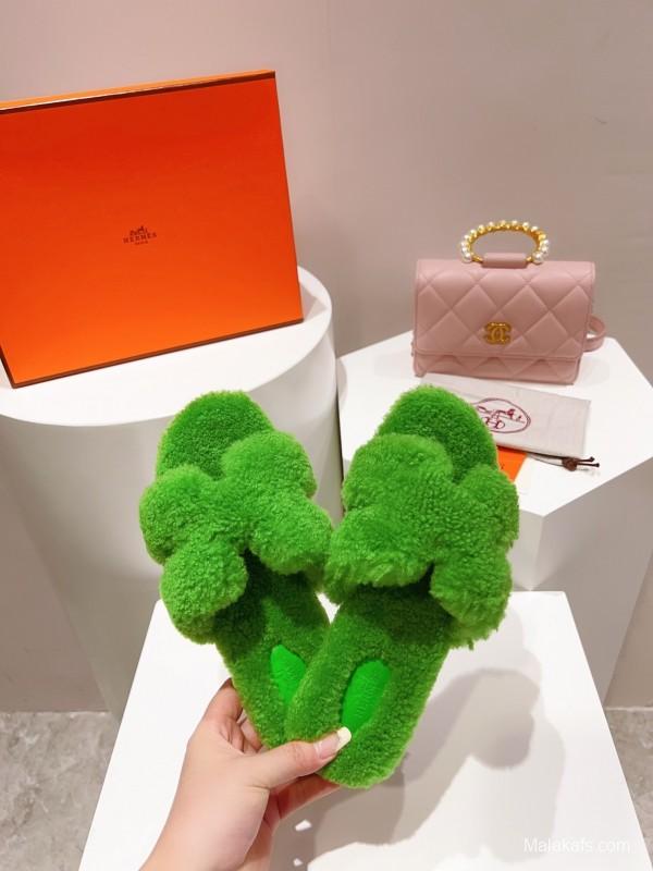H Teddy Wool H Slippers Flat Sole Winter Edition - LY00240