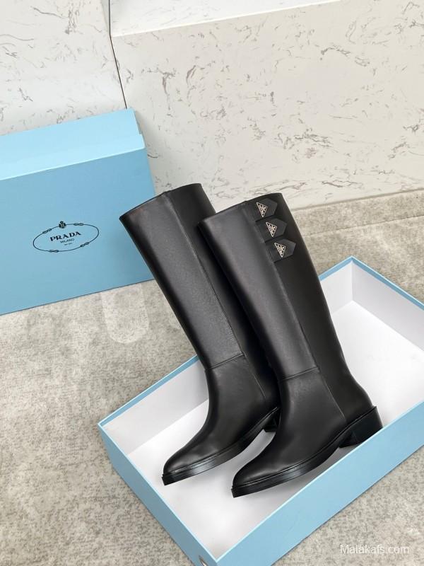Prada Classic Triangle Logo Pointed Toe Boots - LY00400