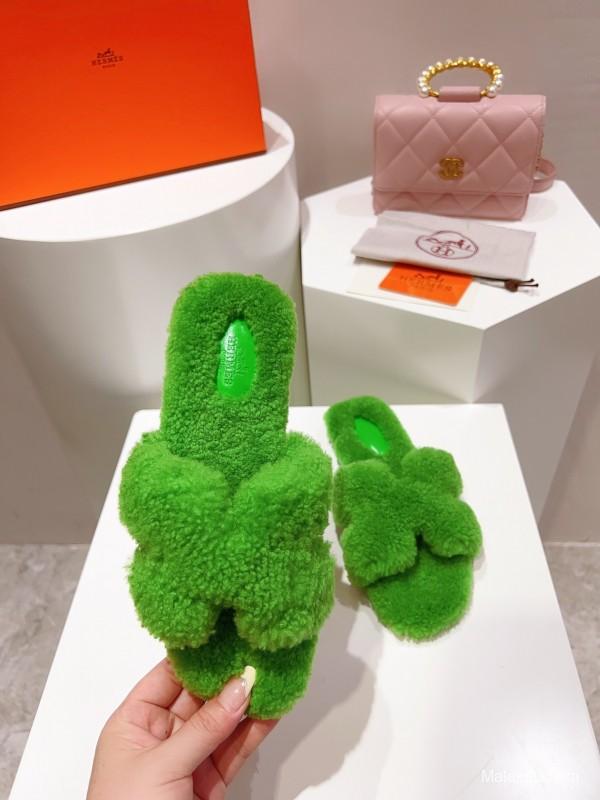 H Teddy Wool H Slippers Flat Sole Winter Edition - LY00240