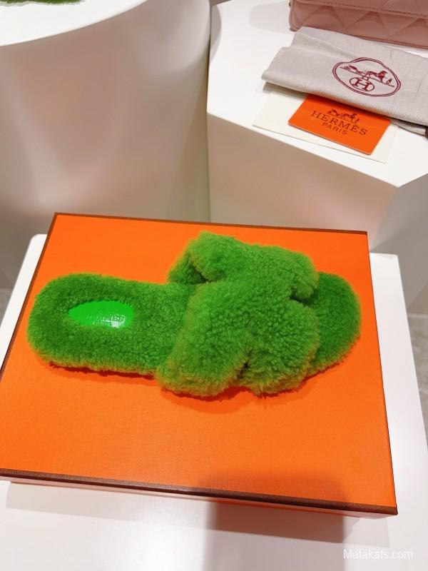 H Teddy Wool H Slippers Flat Sole Winter Edition - LY00240