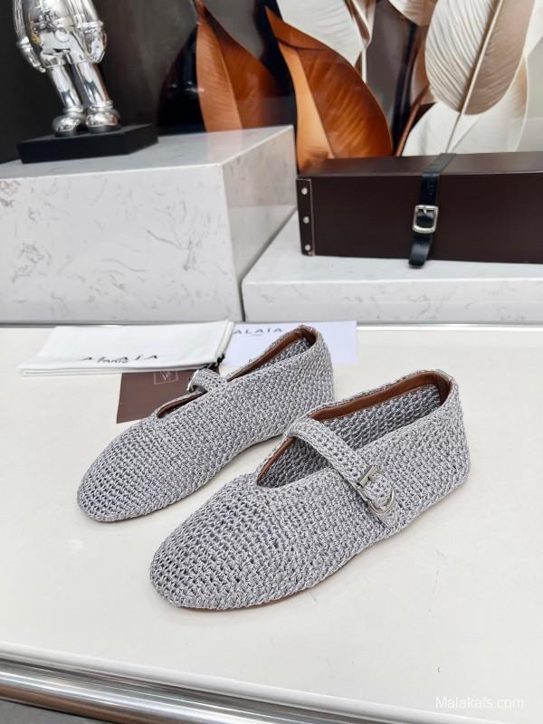 Alaia 2025/SS Knit Ballet Dance Shoes with Inner Cushioning and 0.8CM Height Increase - LY00310