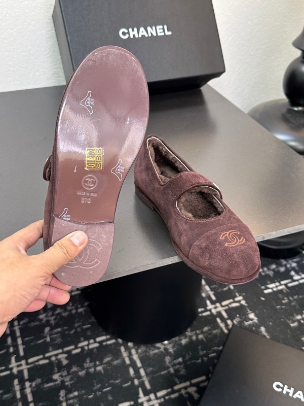 Chanel 2025 SS New French Mary Jane Flat Shoes with Fur - KFY00300