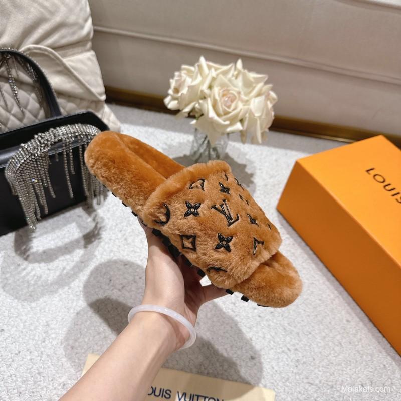 Lv 2025/ss Wool Slippers Comfortable Lazy Home Shoes - LY00240