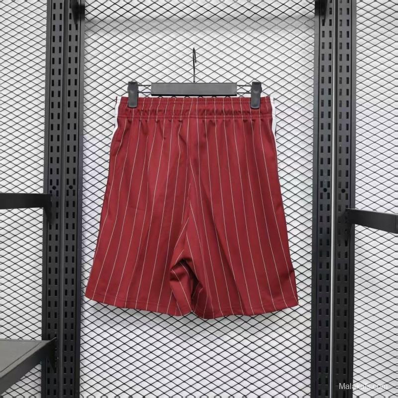 Player Version 25/26 Ajax Burgundy Red with White Side Stripes and Pinstripes Shorts