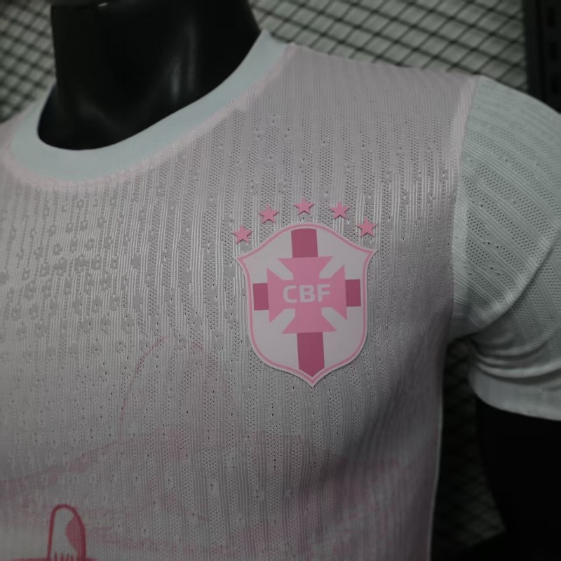 Player Version 2026 Brazil Special Edition White with Christ the Redeemer Pink Pattern Jersey