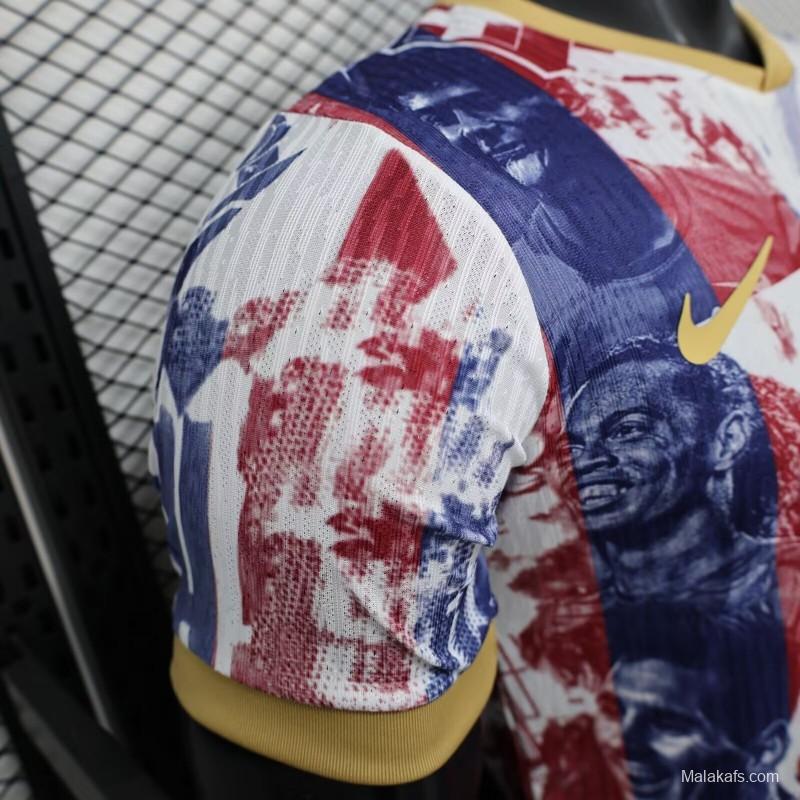 25/26 Player Version Barcelona White with Red Blue Abstract Art Jersey