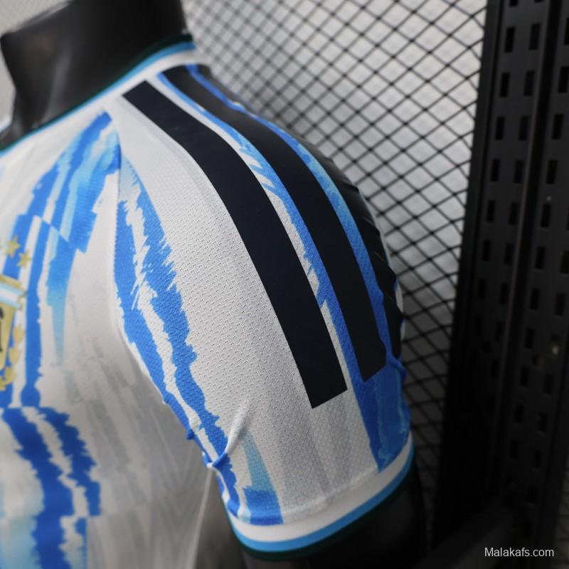 2026 Player Version Argentina White and Light Blue with Brushstroke Stripes Jersey