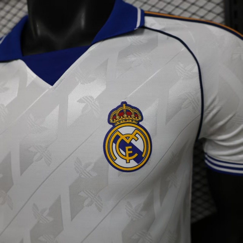 Player Version 26/27 Real Madrid Home White with Blue Collar & Jacquard Pattern Jersey