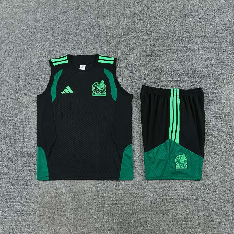26/27  Mexico Black Sleeveless Training Vest +Shorts Set