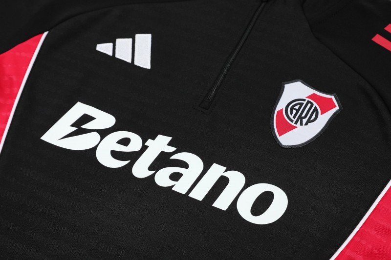 25/26 River Plate Black Half Zipper Jacket Tracksuit + Long Pants