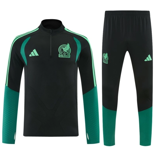 26/27  Mexico Black Half Zipper Jacket Tracksuit + Long Pants