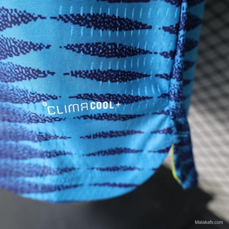 Player Version 2027 Colombia Away Blue with Wave Jacquard Pattern Long Sleeve Jersey