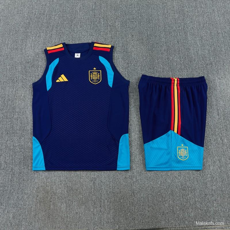 26/27  Spain Navy Blue Sleeveless Training Vest +Shorts Set