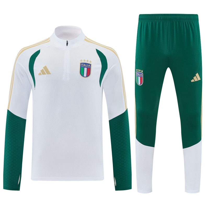 26/27 Italy White Half Zipper Jacket Tracksuit + Green Long Pants