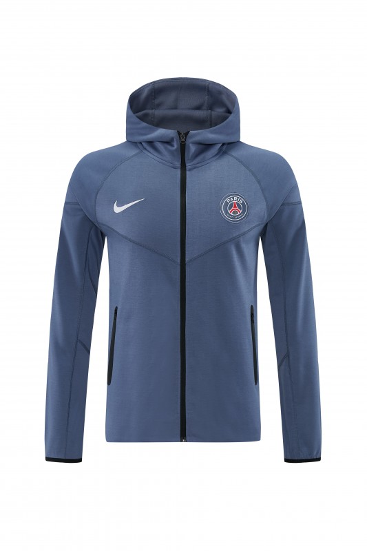 26/27  Paris Saint-Germain Steel Blue Full Zipper Hooded Jacket Tracksuit + Long Pants