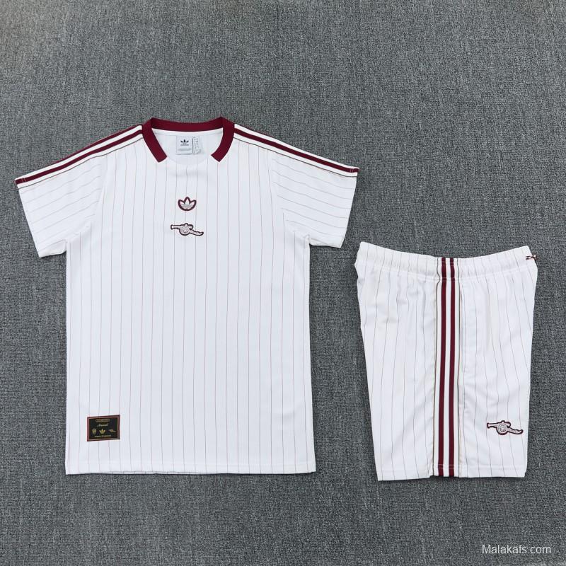 26/27 Arsenal  White Pinstripe Short Sleeve+Soccer Shorts