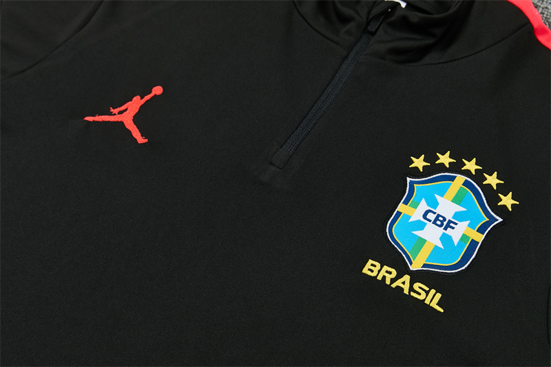 26/27 Brazil Black & Red Half Zipper Jacket Tracksuit + Long Pants