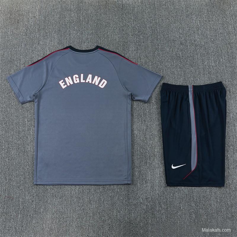 2026 England Grey Short Sleeve+ Navy Blue Soccer Shorts