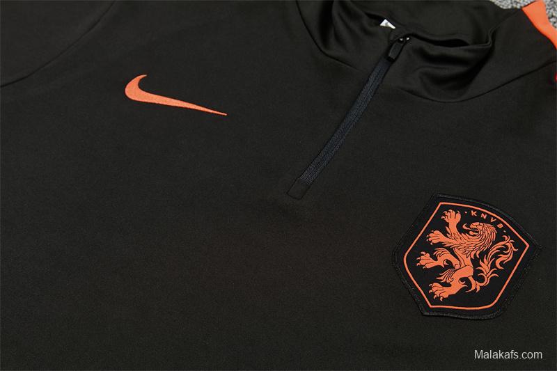 2026 Netherlands Black & Orange  Half Zipper Jacket Tracksuit + Long Pants
