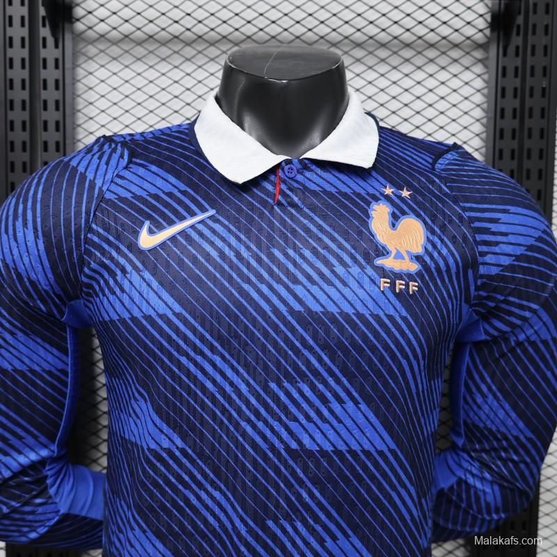 Player Version 2026 France Home Blue  Polo Collar Long Sleeve Jersey