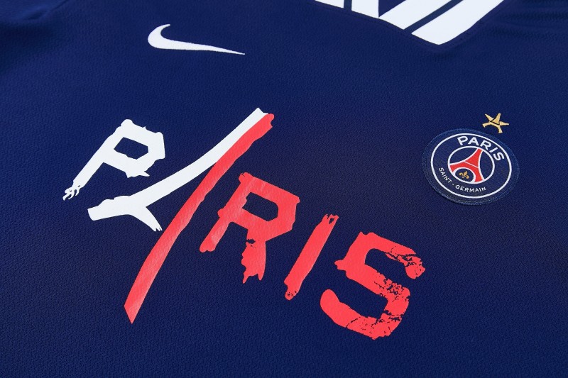 26/27 Paris Saint-Germain Navy Blue with "PARIS" Eiffel Tower Short Sleeve Tracksuit + Long Pants
