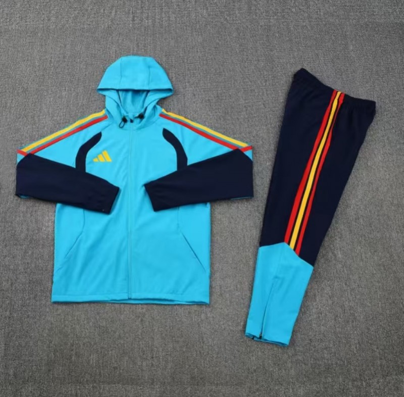 26/27 Adidas  Cyan Blue&Navy Blue Full Zipper Hooded  Windbreaker Jacket Tracksuit + Long Pants