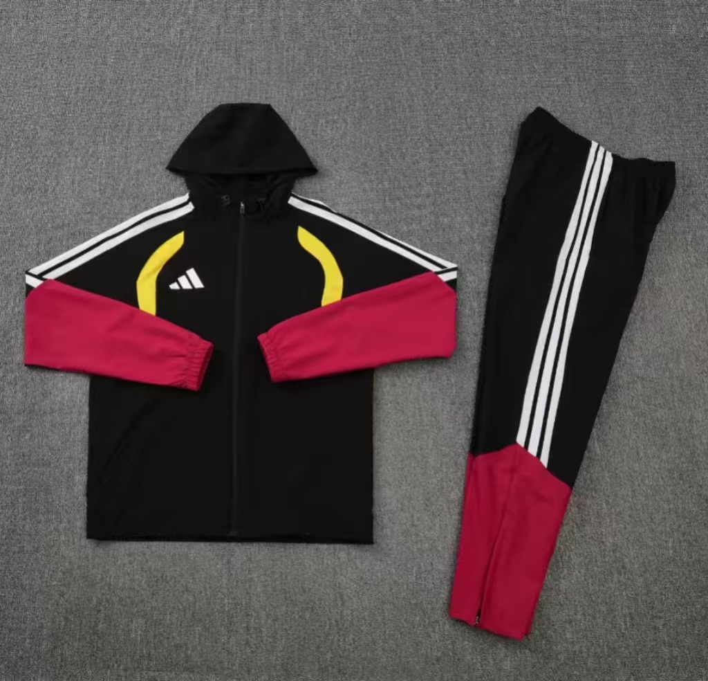 26/27 Adidas Black&Red  Full Zipper Hooded  Windbreaker  Jacket Tracksuit + Long Pants