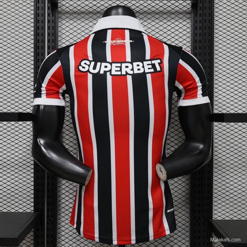 Player Version 26/27 São Paulo FC Away Red & Black Stripe  With White Collar Jersey