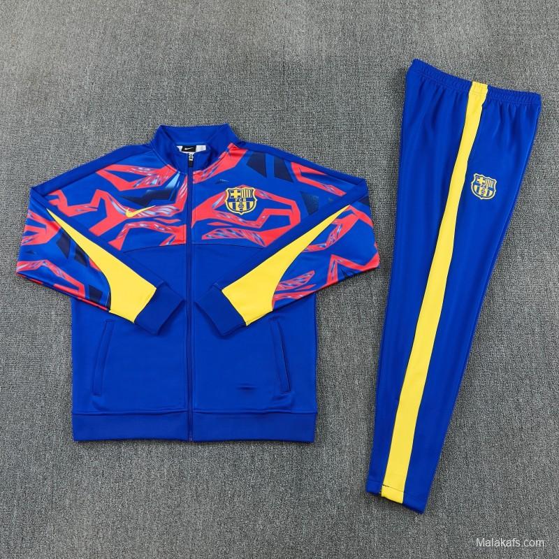 26/27 FC Barcelona Blue with Red  Full Zipper Jacket Tracksuit + Long Pants